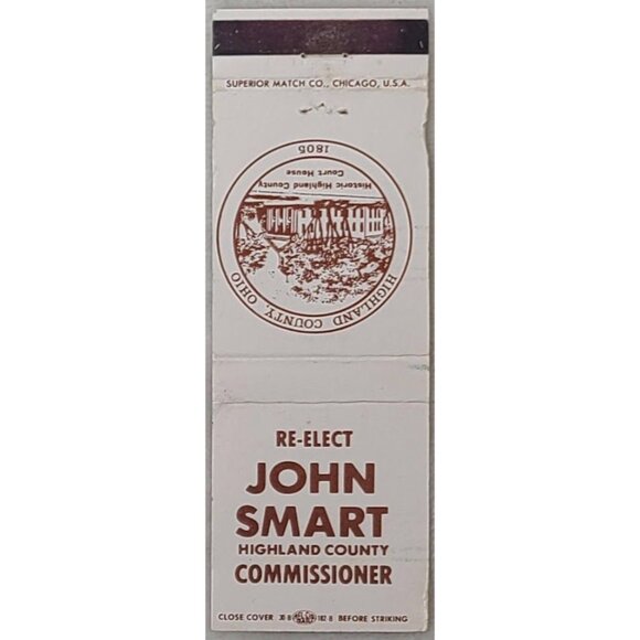 Superior Match Other - John Smart Highland County Ohio OH Commissioner Front Strike Matchbook Cover